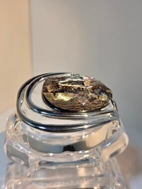 RLM SOHO Faceted Glass Abalone  Silvertone Hinged Cuff Bangle